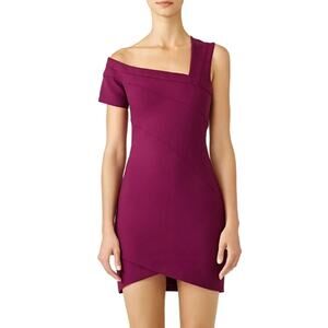 CINQ A SEPT Coralisa Asymmetrical Off The‎ Shoulder Mini Dress in Berry-Size 2